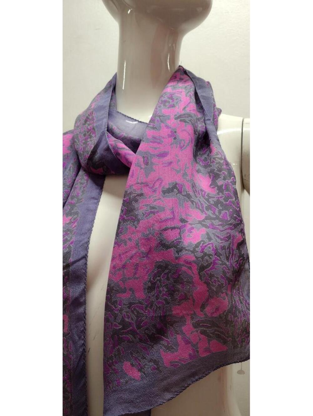 Vintage Pure Silk Long Scarf Lavender Pink Lava Print MADE IN INDIA 1990s Colors